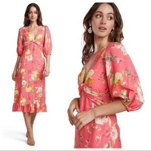 EVER NEW Melbourne Cartier Linen Floral Midi Dress